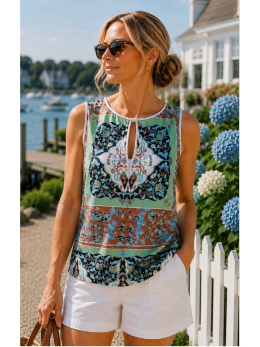 New Clover Canyon Green Blue Paisley Sleeveless Tank Top L
